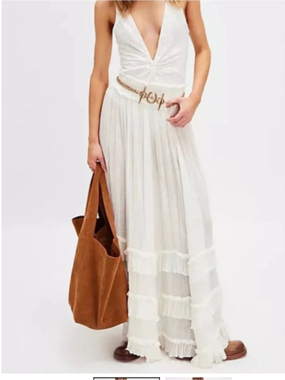 Free people gauzy white cotton tiered lined maxi skirt